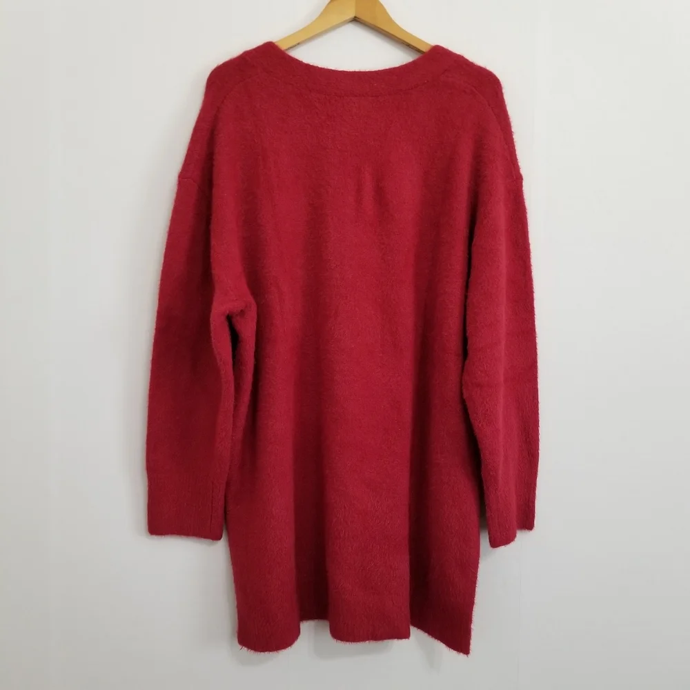 NWT Ava & Viv Red Majenta Fuzzy V Neck Sweater Size 1X